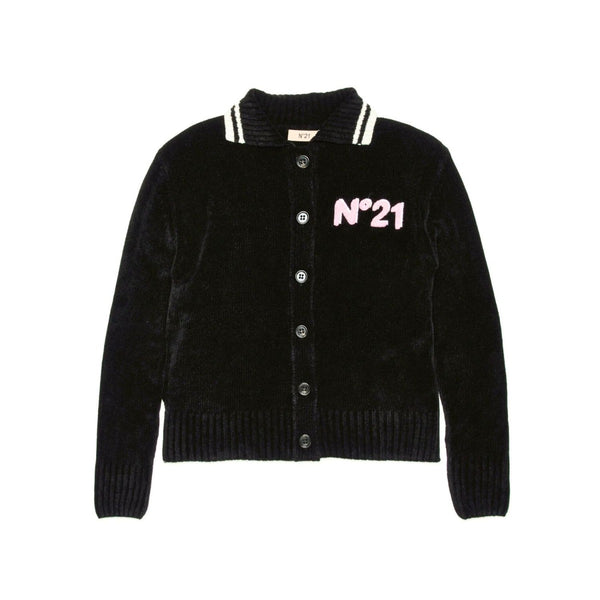 Girls Black Terry Cloth Logo Cardigan