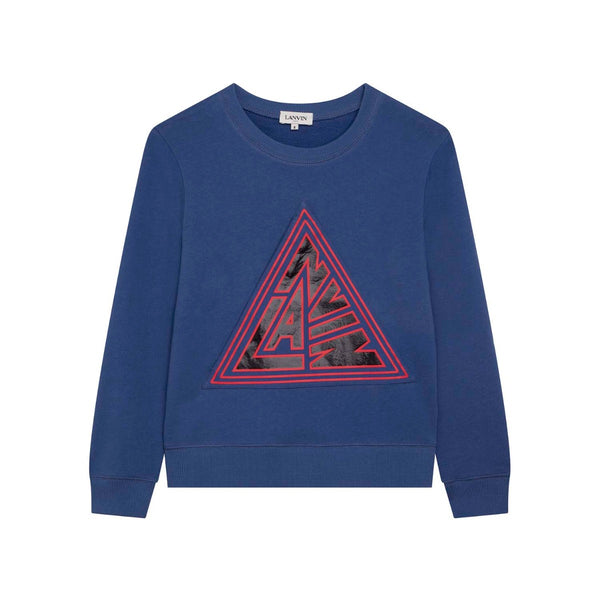 Blue Triangular Logo Patch Sweatshirt with Pocket