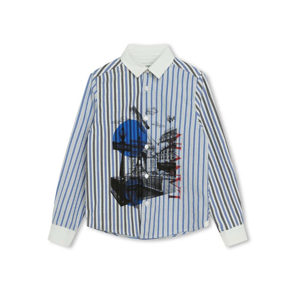 Boys White & Blue Striped Long-Sleeve Shirt