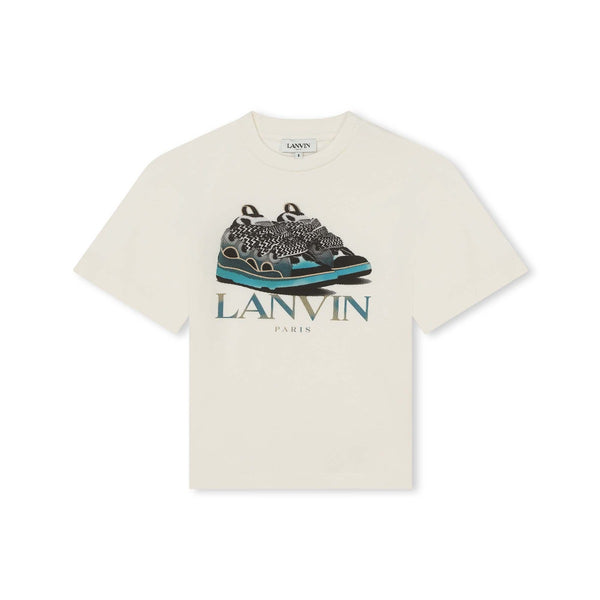Boys White Sporty Shoe-Print T-Shirt