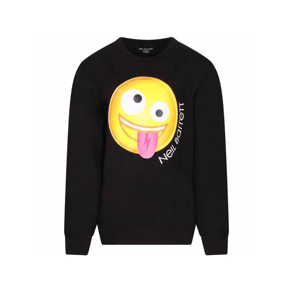 Black Smiley Print Cotton Sweatshirt