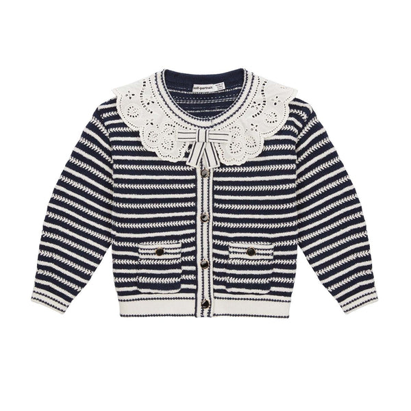 Navy Contrast Rope Knit Cardigan