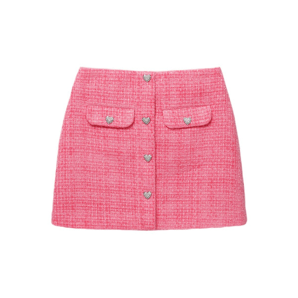 Pink Textured Woven Mini Skirt