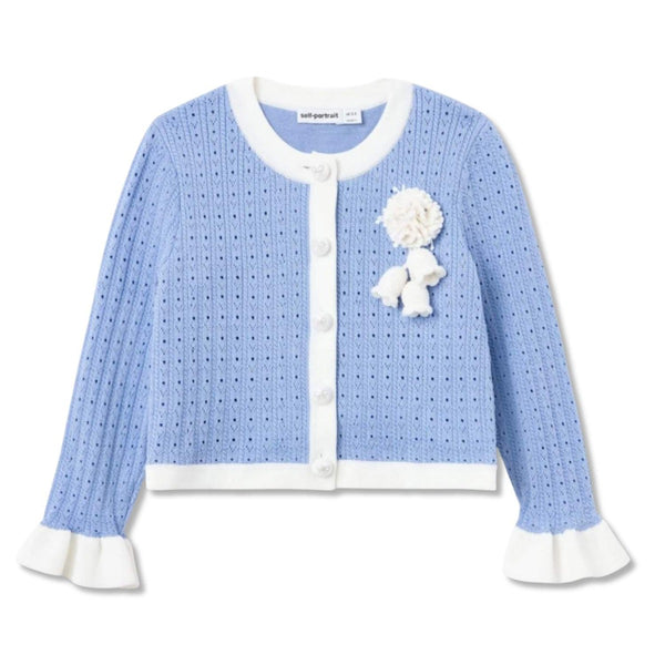 Girls Blue Cotton & Wool Knit Cardigan