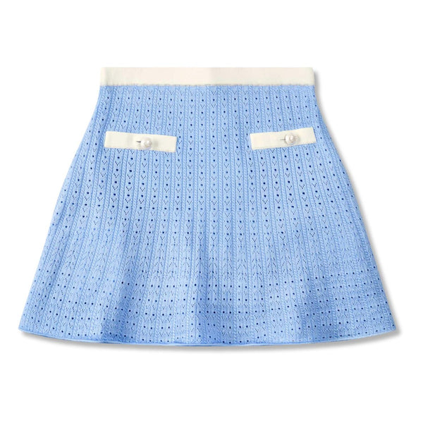 Girls Blue Cotton & Wool Knit Skirt