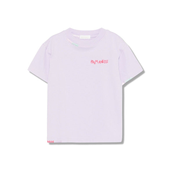 Girls Purple Cotton Embroidered-Logo T-Shirt
