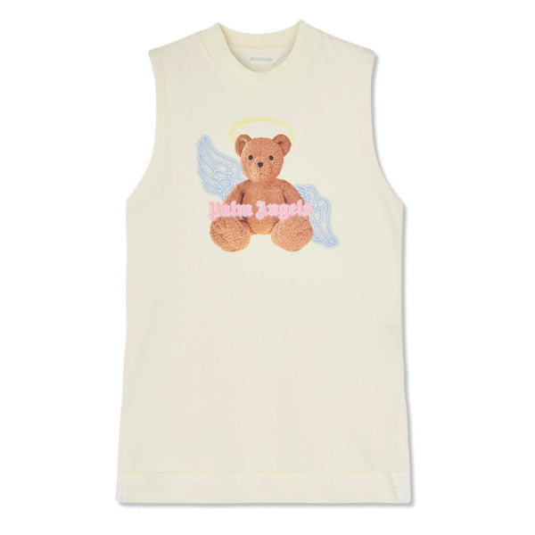 Girls Cream Teddy-Bear Logo Print Dress