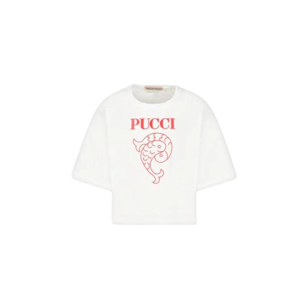 Girls White Cotton Half Sleeves T-Shirt