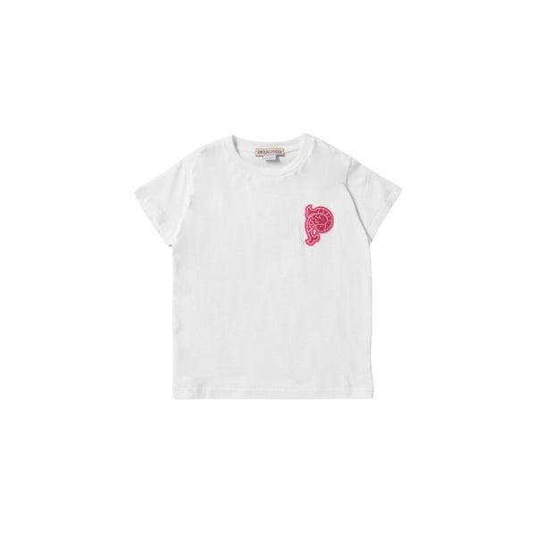 Girls White Cotton Half Sleeves T-Shirt