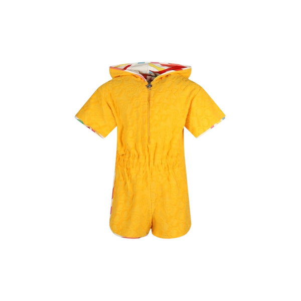 Girls Yellow Branded All-In-One Hooded Playsuit