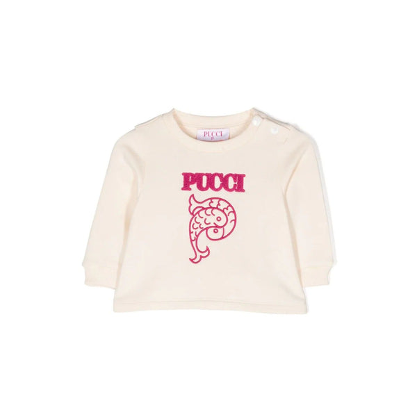 Girls Ivory Embroidered Motif Logo Sweatshirts