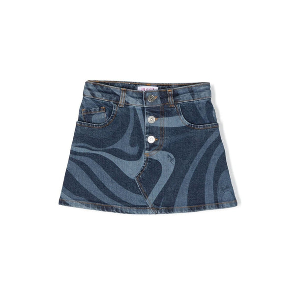 Girls Blue Swirl Print Denim Skirt
