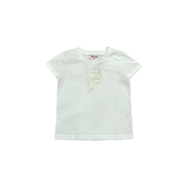 Girls White Logo Print Cotton T-Shirt