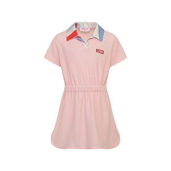 Girls Pink Iride-Print Collar Dress