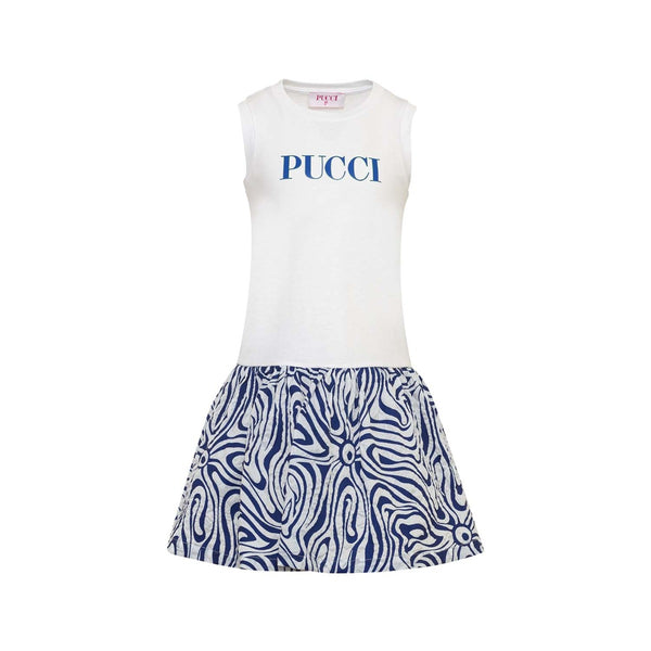 Girls White & Blue Logo-Print Dress