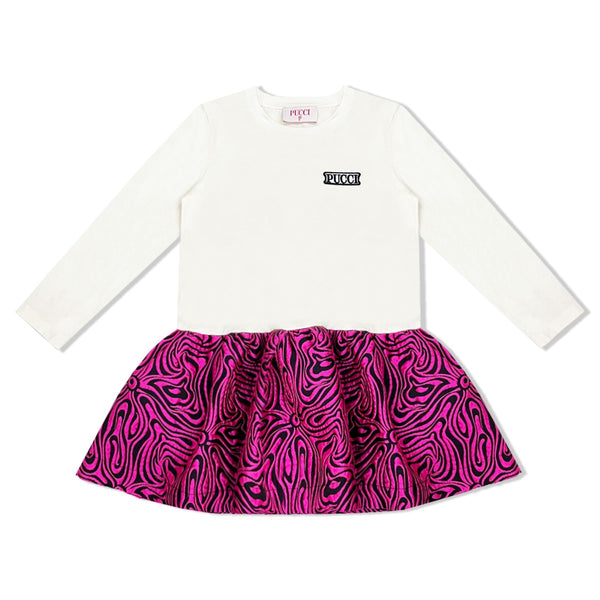 Girls White & Pink Full Sleeves Dress
