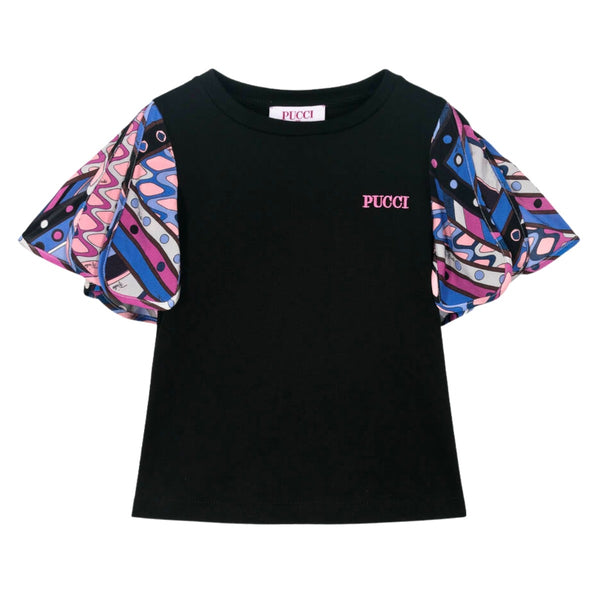 Girls Black Viscose Vivara Print T-Shirt