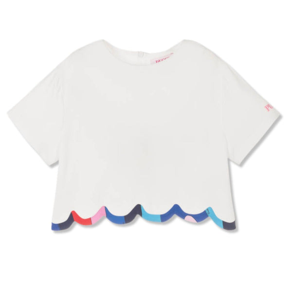 Girls White Iride Print Crepe Top