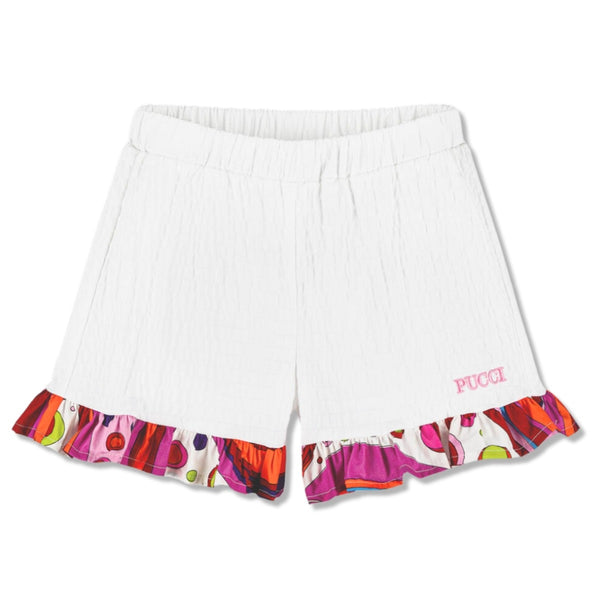 Girls White Fontane Print Cotton Shorts