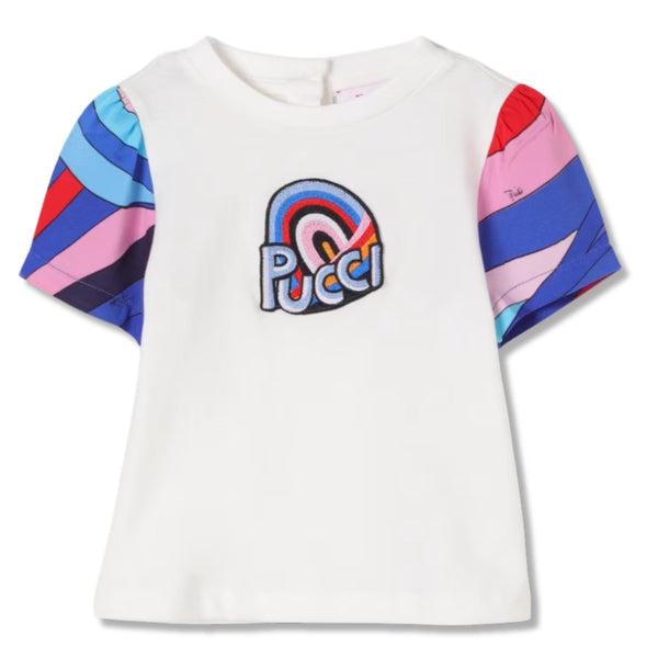 Girls White Iride Logo Fontane Sleeve T-shirt