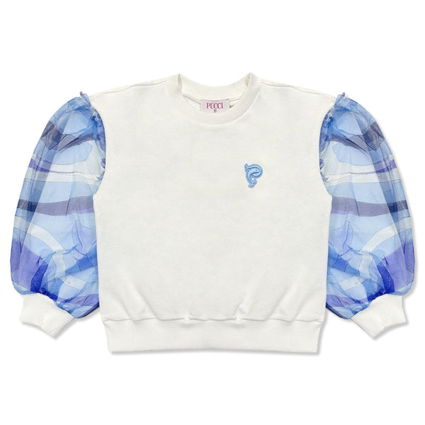 Girls White Logo-Embroied Puff-Sleeve Sweatshirt