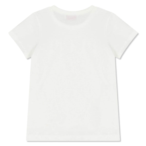 Girls White Heart-Embroidery T-shirt
