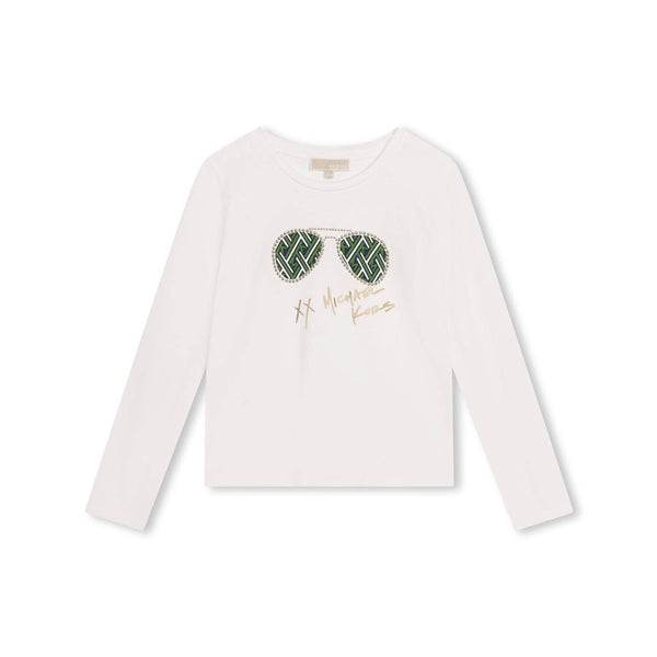 Girls White Logo Print Full Sleeves T-Shirt