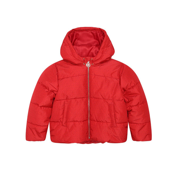 Girls Red Monogram-Print Zipped Padded Jacket