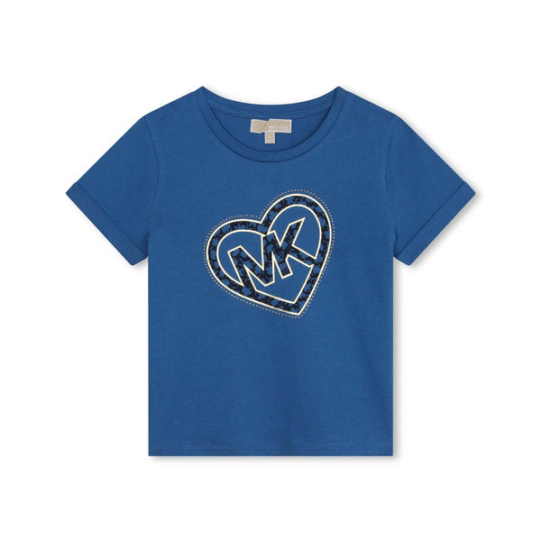 Girls Blue Cotton Monogram T-Shirt