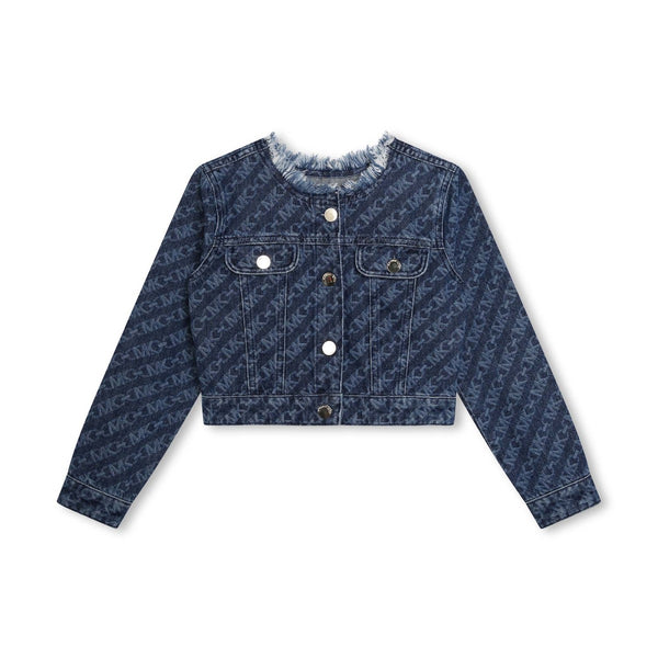 Girls Navy Blue Logo-Print Denim Jacket