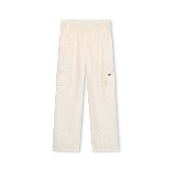Girls Cream Monogram-Pattern Satin Trouser