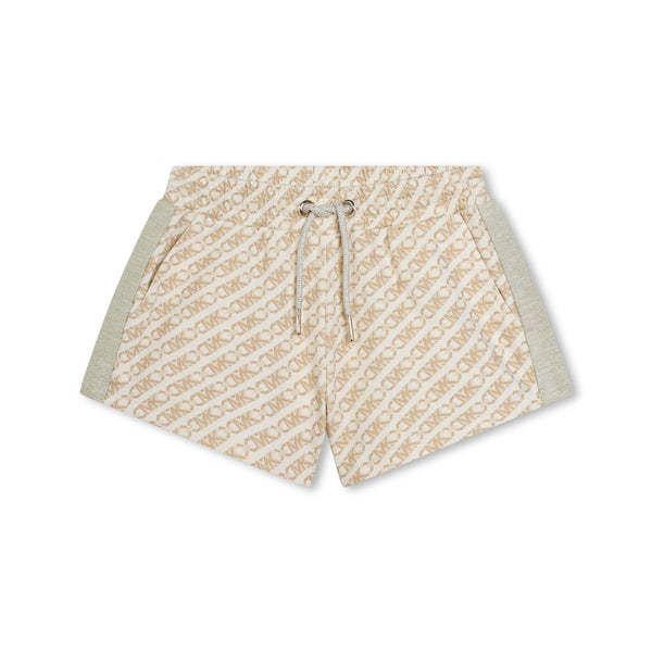 Girls Cream All-Over Logo Print Shorts