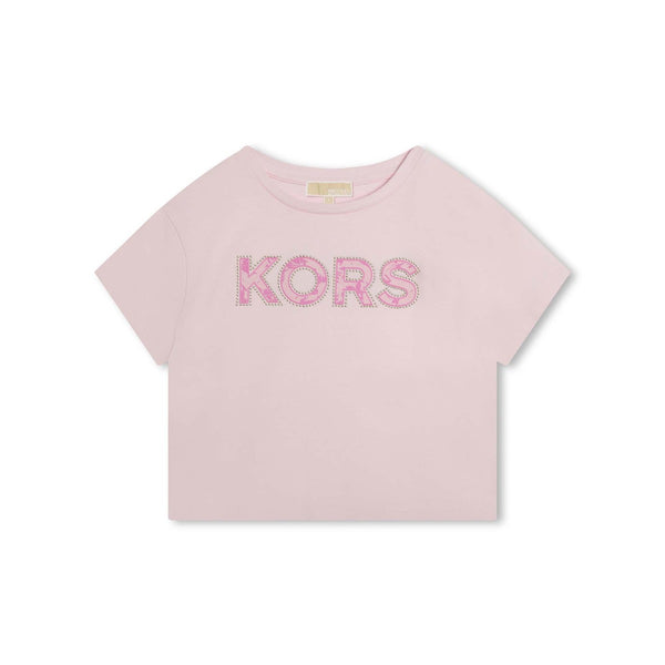 Girls Pink Cropped Cotton T-Shirt