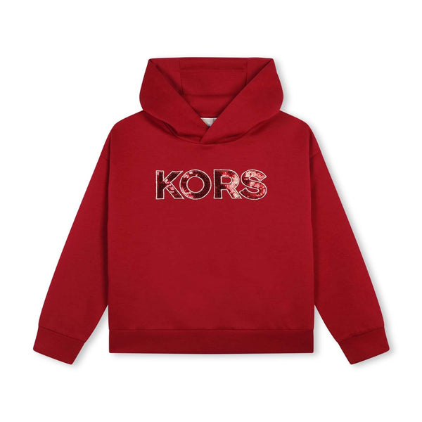 Girls Red Sequinned-Logo Jersey Hoodie