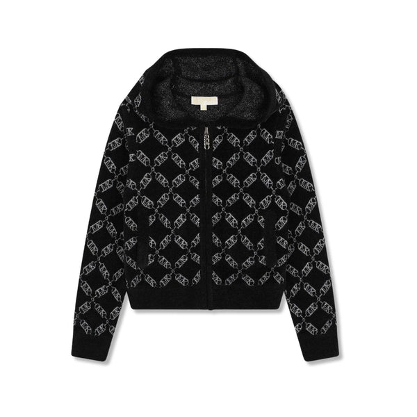 Girls Black Logo-Jacquard Hooded Cardigan