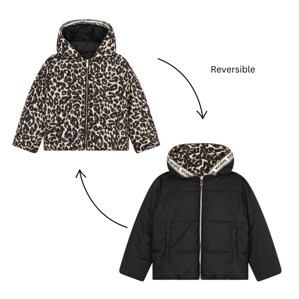 Girls Black Leopard-Print Jacket