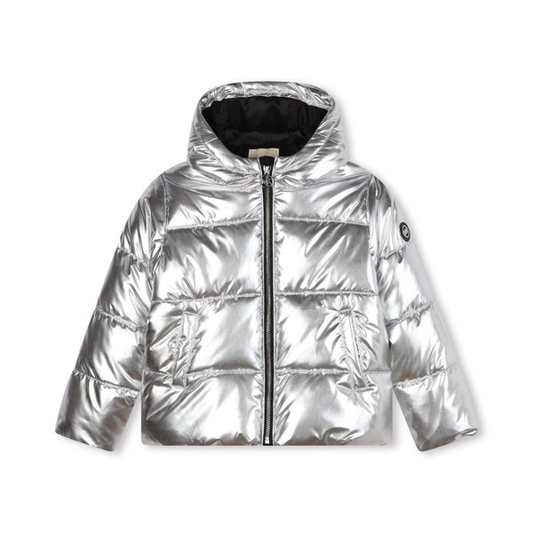 Girls Silver Metallic Puffer Jacket
