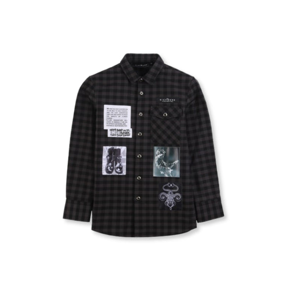 Boys Black Check Printed Shirt