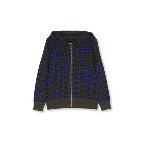 Boys Black & Blue Logo-Jacquard Zip-Up Sweatshirt