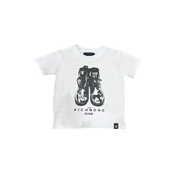 Boys White Punk Printed Cotton T-Shirt