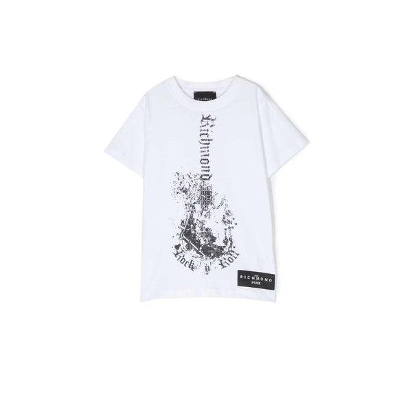 Boys White Logo Print Cotton T-Shirt