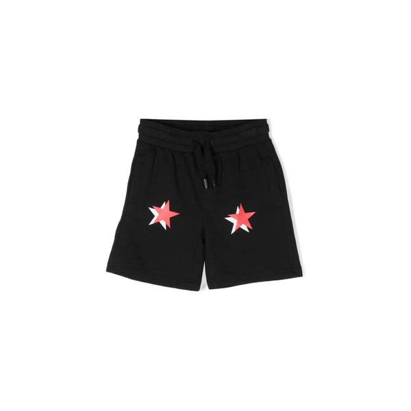 Boys Black Stars Print Cotton Shorts