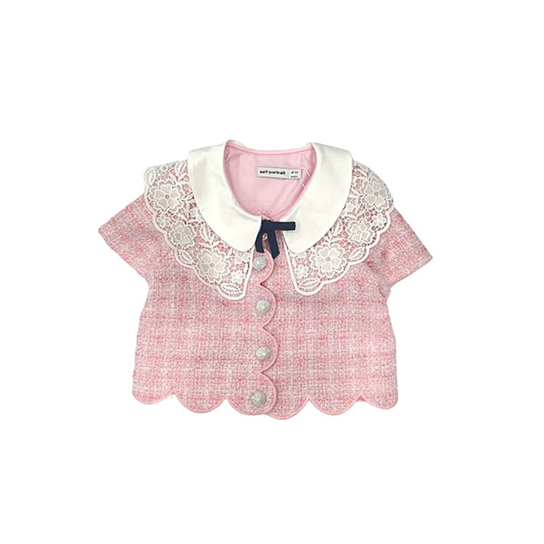 Pink Boucle Scalloped Hem Jacket