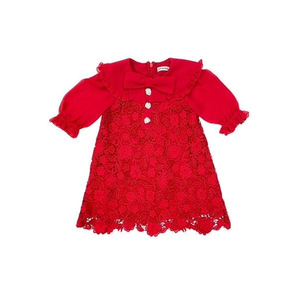 Red Guipure Lace Mini Dress