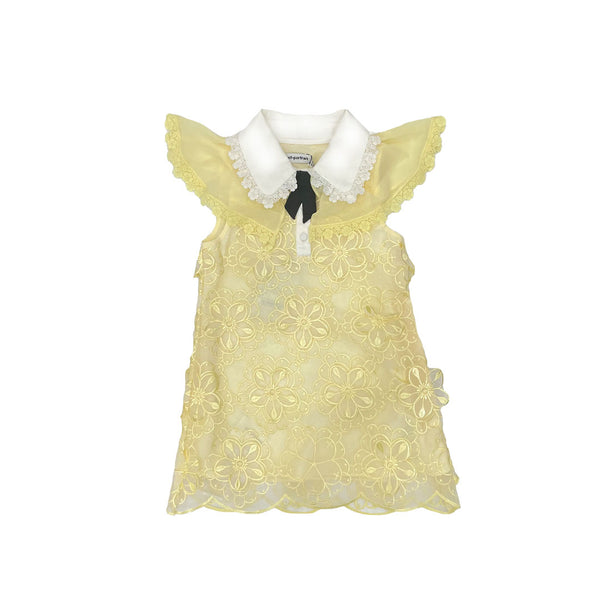 Yellow 3-D Organza Mini Bow Dress