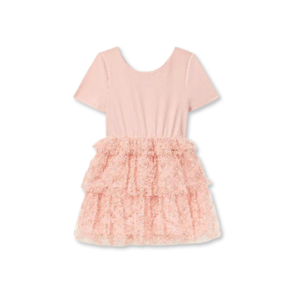 Girls Pink Half Sleeves Sequin Dress