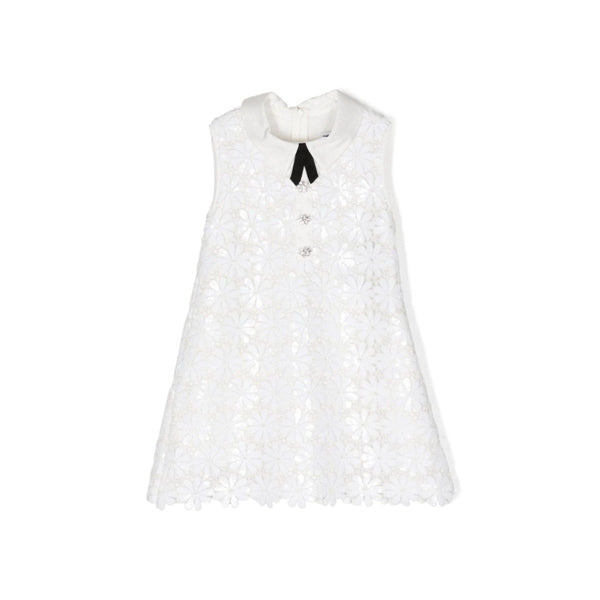 Girls White Sequin-Embellished Guipure Dress
