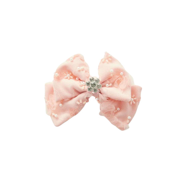 Girls Pink Diamante Detailing Bow Hair Clip