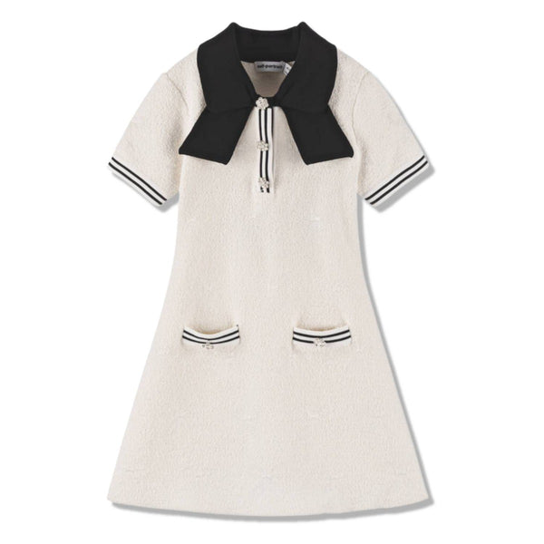 Girls Ivory Cotton Knit Jacquard Dress
