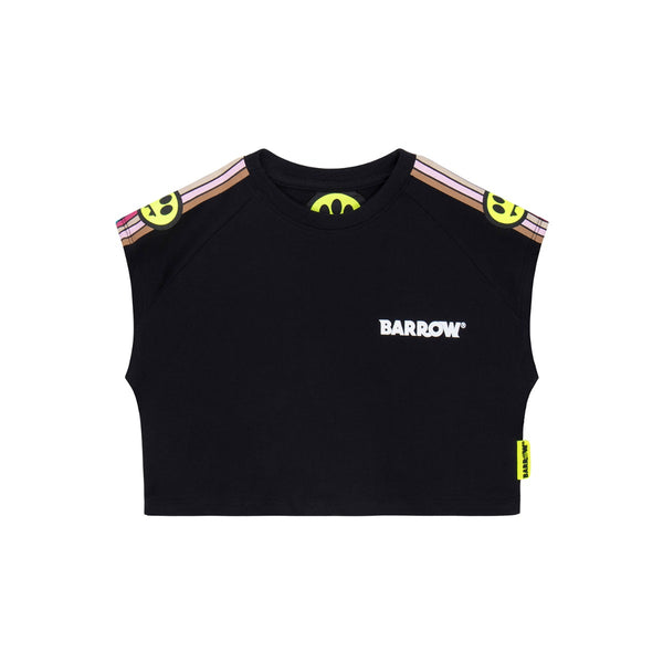 Girls Black Cropped Sleeveless T-Shirt